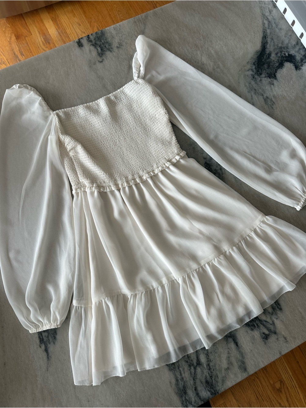 Aritzia Wilfred Off-White Sheer Sleeve Mini Dress